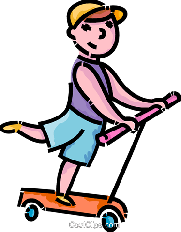 Boy On His Scooter Royalty Free Vector Clip Art Illustration - Roller Clipart (374x480)