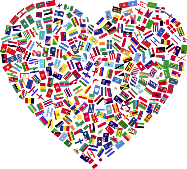 Jpg Royalty Free Unity Clipart All Hands Meeting - All Flags In A Heart (602x544)