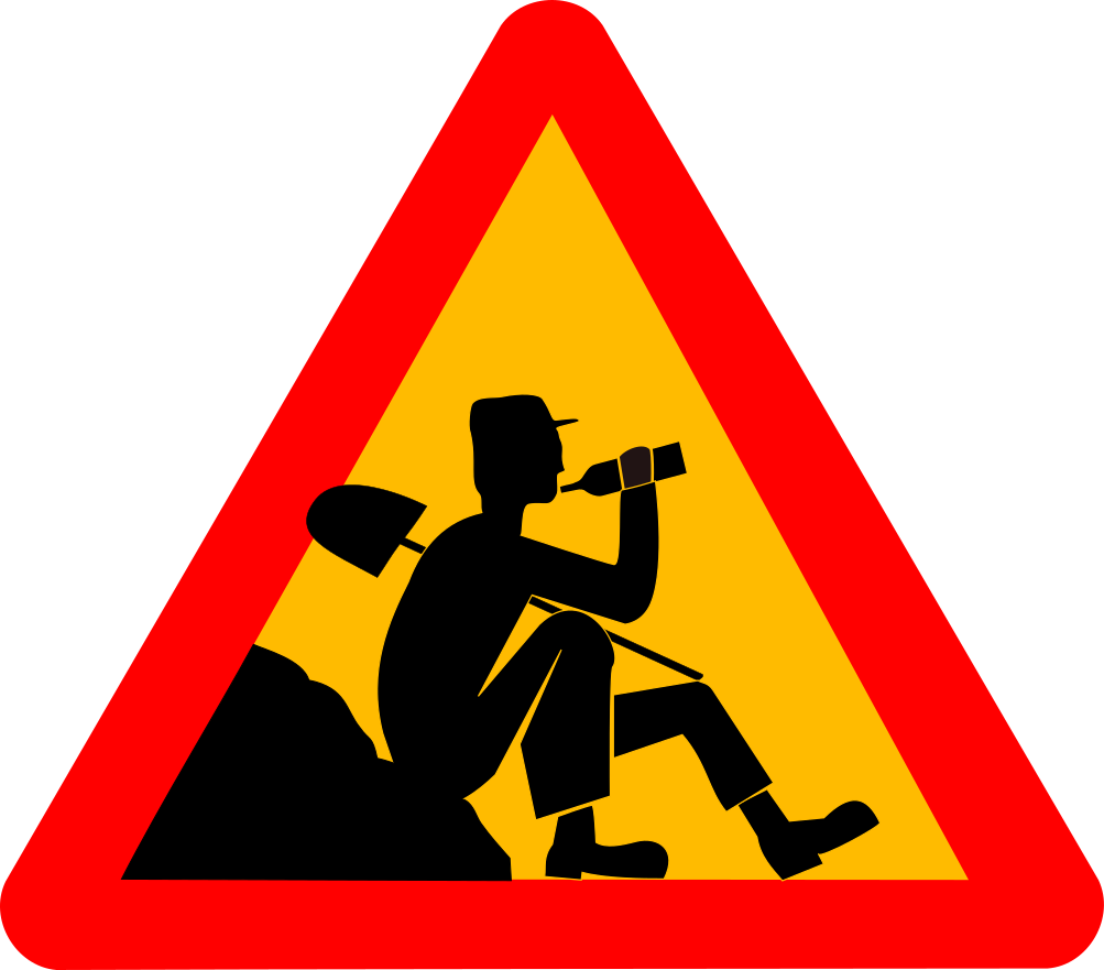 Cartoon Men At Work Clip Art - Falling Rocks Traffic Sign (1003x881)