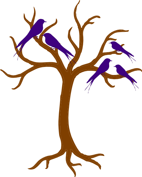 Blue Family Of Birds Png Clip Art - Bare Tree Clip Art (480x595)