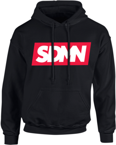 Sdmn Red Box Logo Black Hoodie - Sidemen Crest Hoodie (414x480)