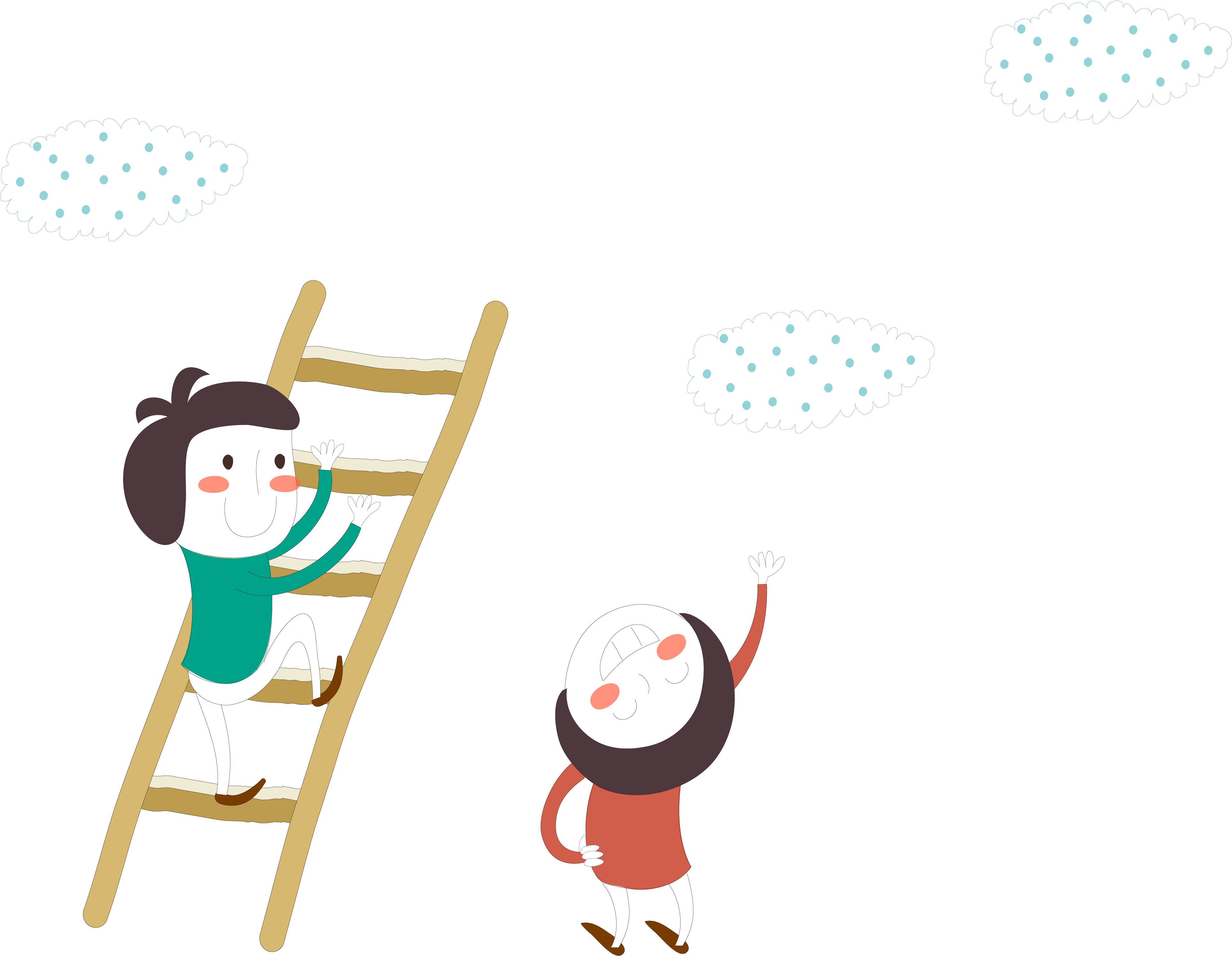 Boy Climbing A Ladder - Cartoon (4097x3296)