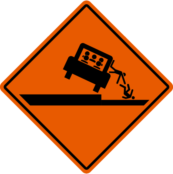 Heavy Vehicle Tipping Hazard - Tilted Sign (597x600)