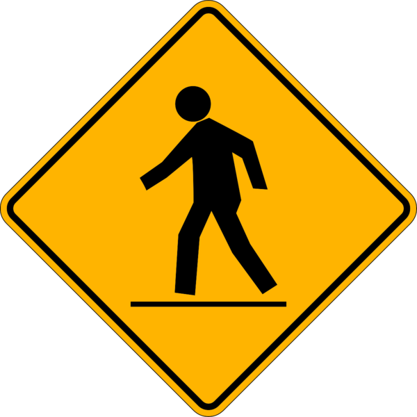 Pedestrian Crossing Right Of Traffic - Lane Merge Sign (600x600)