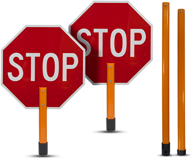 Stop / Stop Rigid Sign With Handle & Staff - Blue Color Traffic Signs (440x335)
