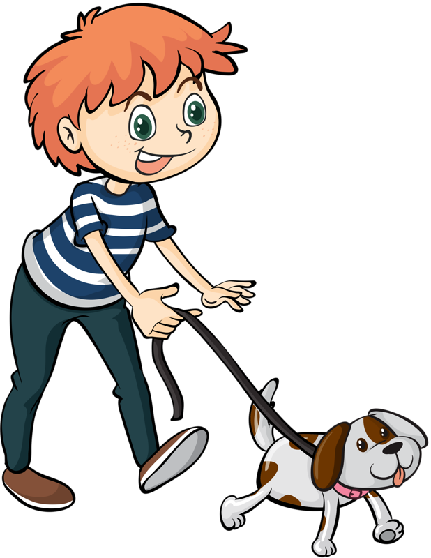El Muchacho Camina El Perro - Promener Son Chien Dessin (618x800)