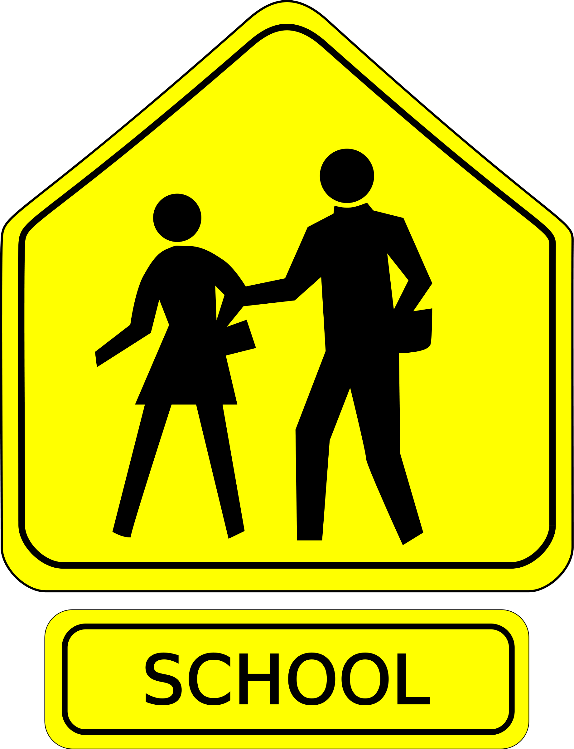 Clipart School Crossing Caution - School Zone Sign Clip Art (1841x2400)