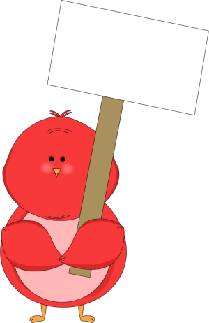 Red Bird Holding A Blank Sign - Clip Art (300x462)