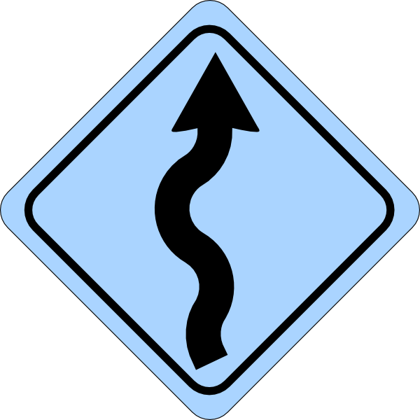 Blue Curvy Road Ahead Sign Clip Art At Clker - Curvy Road Sign (600x600)
