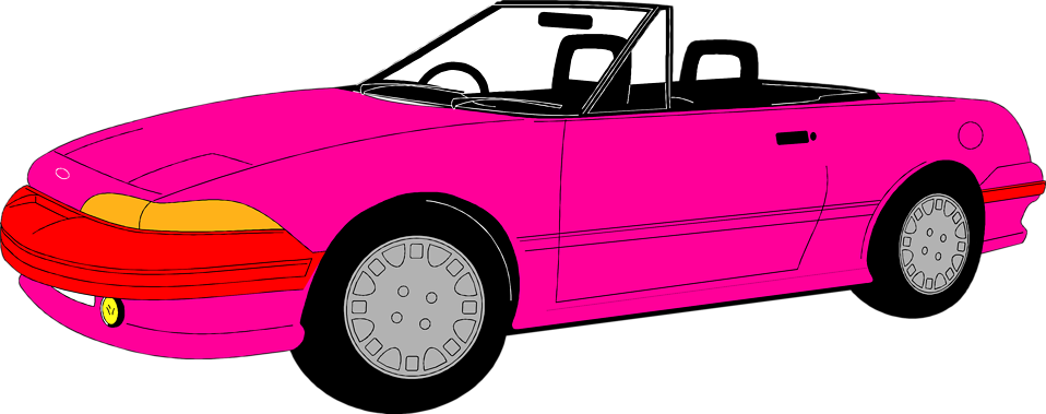 Car Clipart Transparent Background - Pink Convertible Clip Art (958x379)