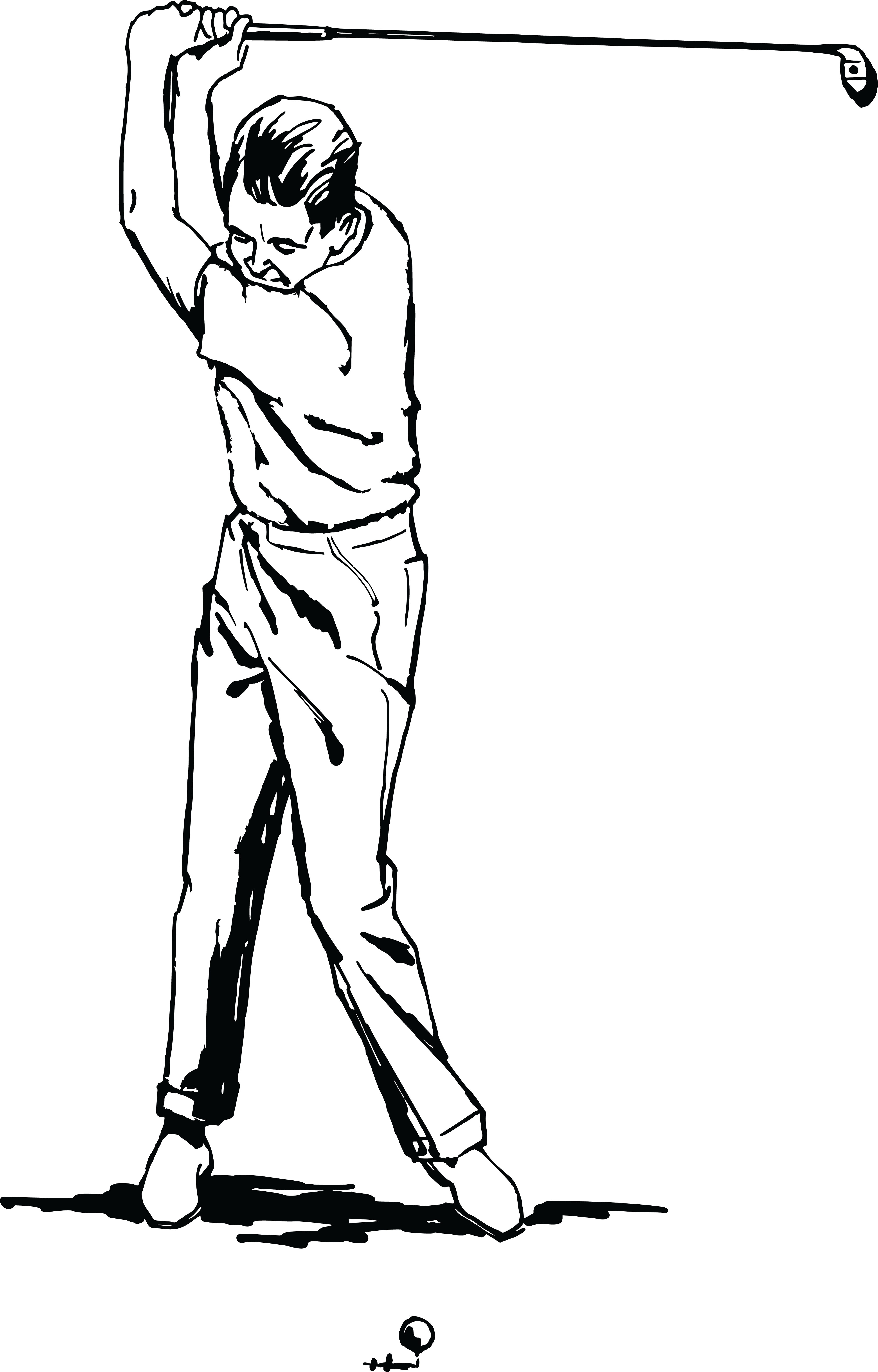 Free Clipart Of A Man Golfing - Black And White Golfer (4000x6251)
