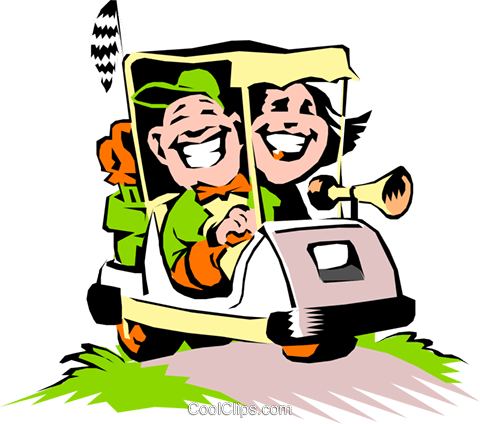 Golf Vector Clipart Of A Couple In A Cartoon Golf Cart - Couples Golf Clip Art (480x424)