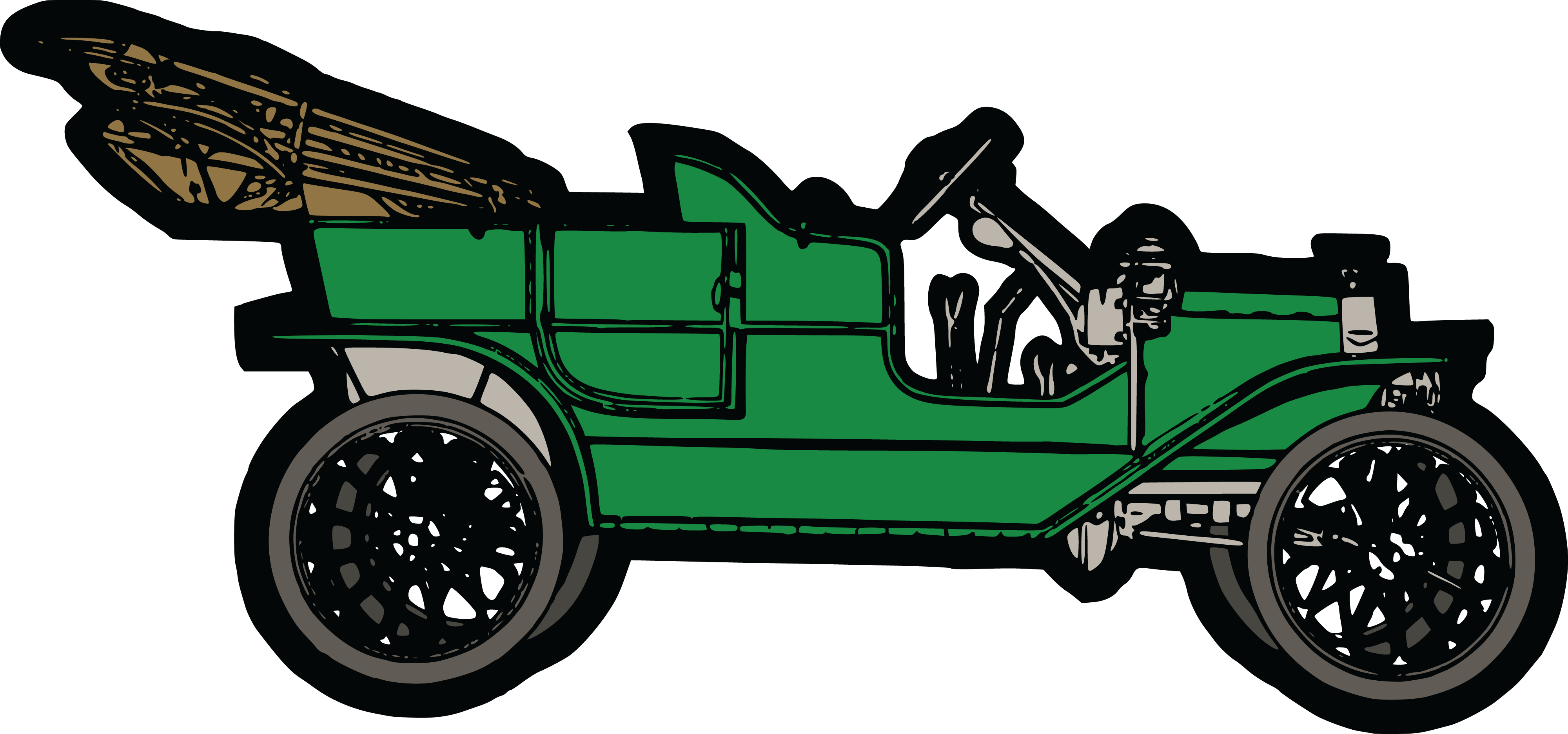 Free Clipart Of A Convertible Green Vintage Car - Ford Model T Clipart (4000x1873)