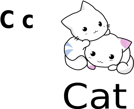 C For Cat Black White Line Art 555px - Cute Cartoon Cat Drawing (555x392)