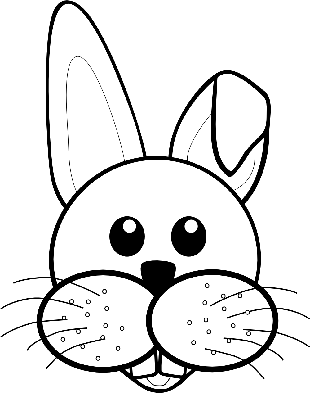 Bunny Black And White Rabbit Face Clipart Black And - Rabbit Face Clipart Png (999x1397)