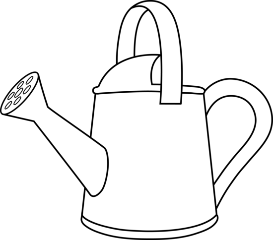 Colorable Watering Can Outline - Watering Can Clipart Black And White (550x484)