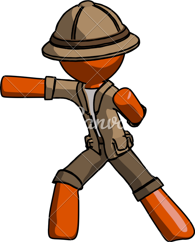 Orange Explorer Ranger Man Martial Arts Punch Left - Cartoon (647x800)