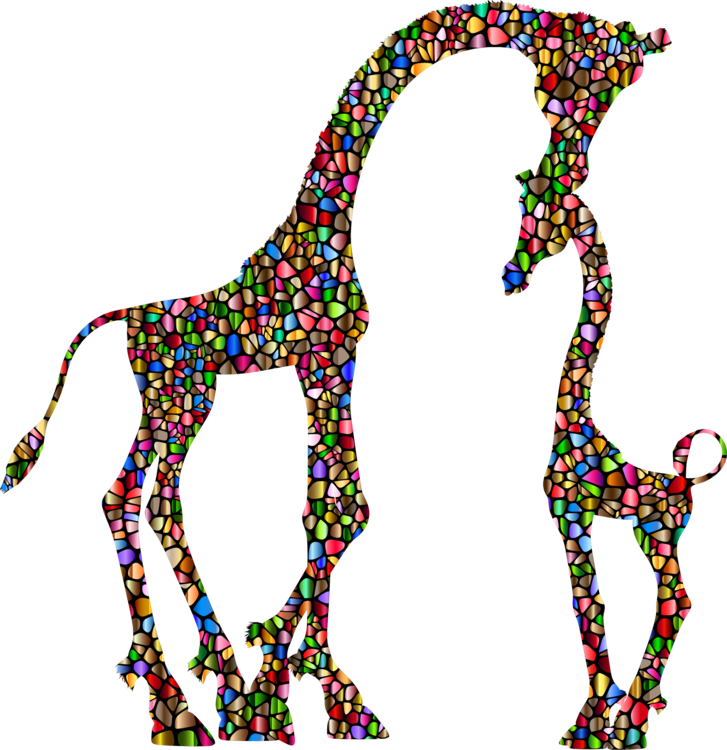 Baby Giraffes Animal Silhouettes Child - Giraffe Pic Clip Art Black And White (727x750)