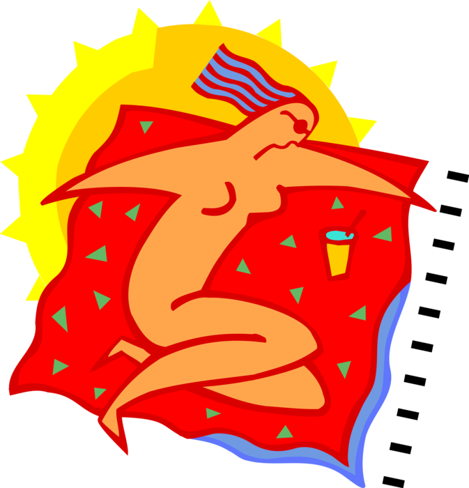 Vector Illustration Of Nudist Beach Allows Nude Sunbathing - Beach (673x700)