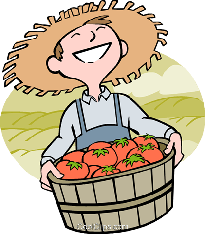 Man With A Fresh Bushel Of Tomatoes Royalty Free Vector - Vegetable Farmer Clip Art (421x480)