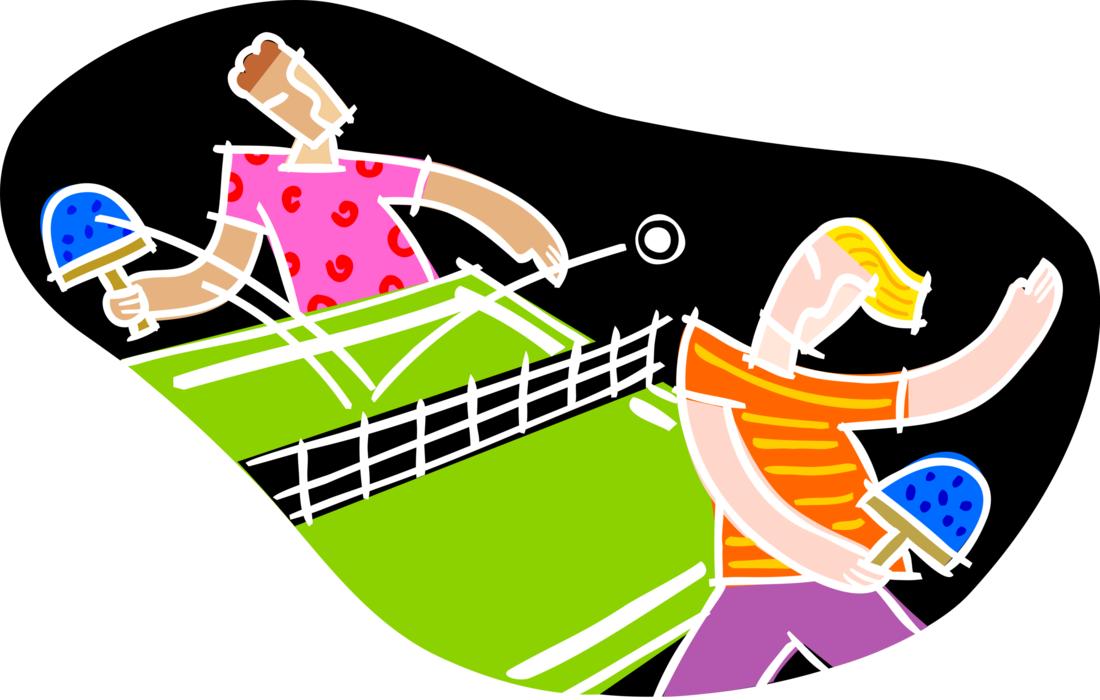Vector Illustration Of Friends Playing Game Of Ping - Tischtennis Clipart (1100x700)