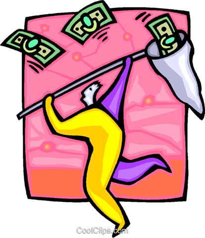 Catching Dollar Bills Royalty Free Vector Clip Art - Finance (414x480)