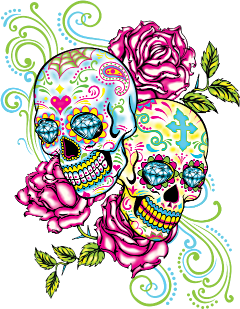 Two Neon Tattoo Pinterest Skull - Sugar Skulls And Roses (675x675)