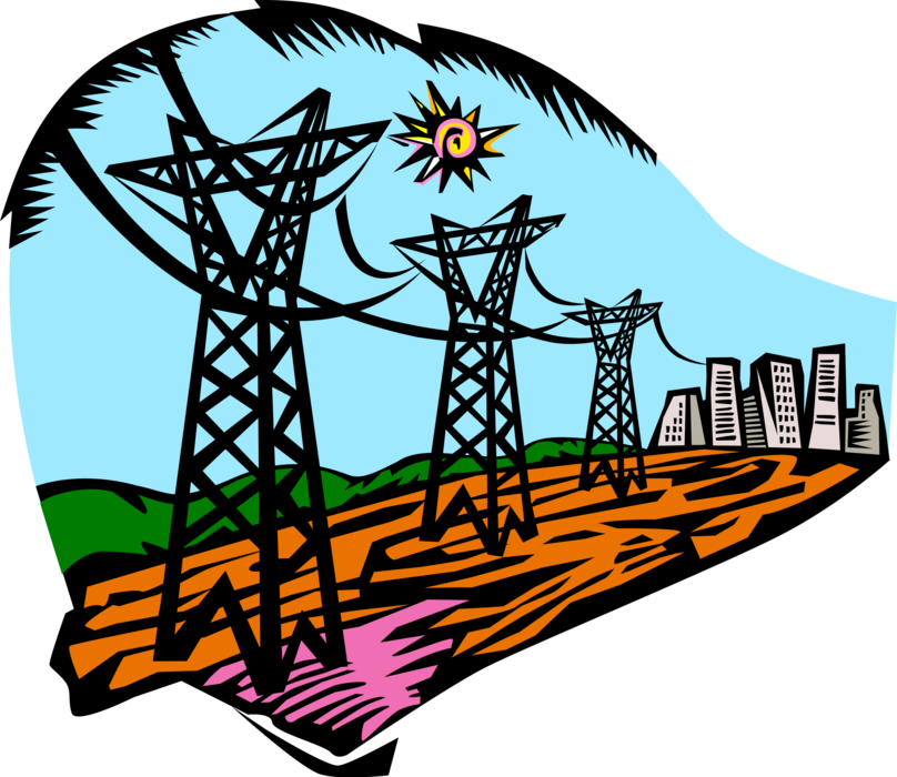 Vector Illustration Of Transmission Towers Carry Electrical - Hidrelétrica Vetor Png (808x700)
