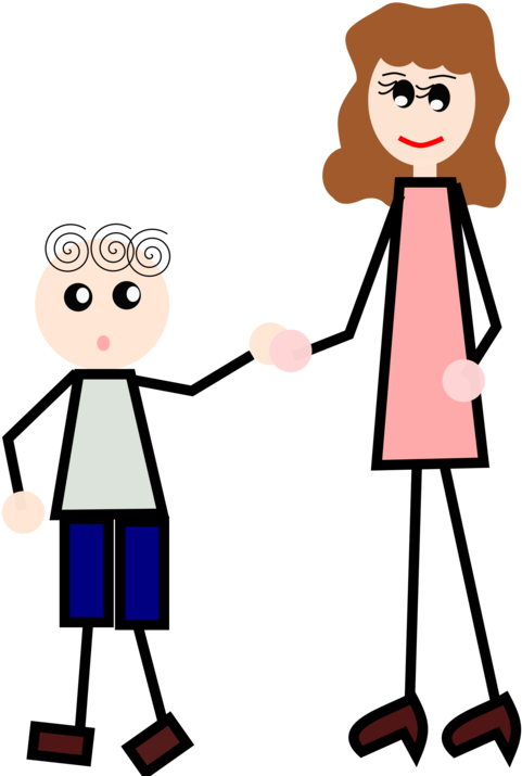 Child Mother Holding Hands Boy - Holding Hands With Mom Clipart (595x750)