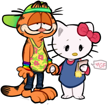 Vector Library Download Best Tumblr Theyre At Pride - Garfield And Hello Kitty (380x370)