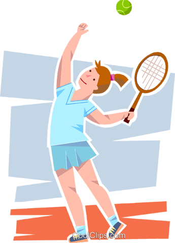 Female Tennis Player Server Royalty Free Vector Clip - Girl Playing Tennis (345x480)