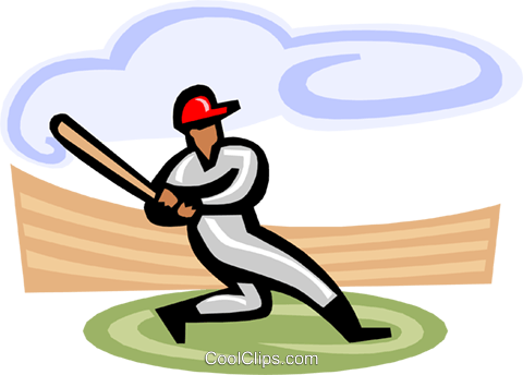 Baseball Player At Bat Royalty Free Vector Clip Art - Baseball Diamond Is A Square With Sides Of 90 Feet (480x344)