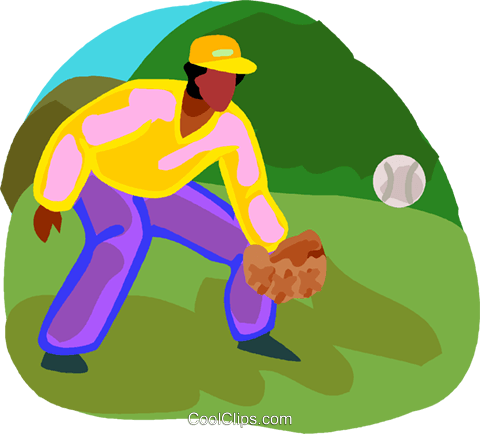 Baseball Player Catching A Ball Royalty Free Vector - Illustration (480x434)