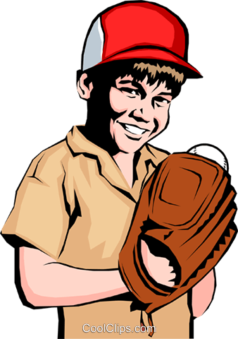 Boy Playing Baseball Royalty Free Vector Clip Art Illustration - Cartoon Boy With Baseball Glove (338x480)