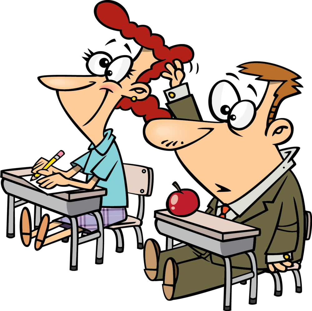 Girl Sitting At Desk Cartoon (1000x997)