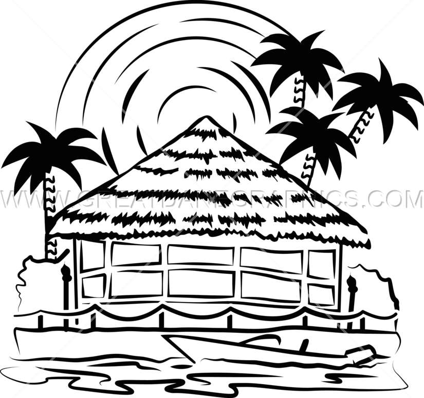 Vector Free - Easy Tiki Hut Drawing (825x776)