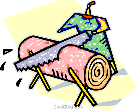 Log Being Cut With A Handsaw Royalty Free Vector Clip - Illustration (480x389)