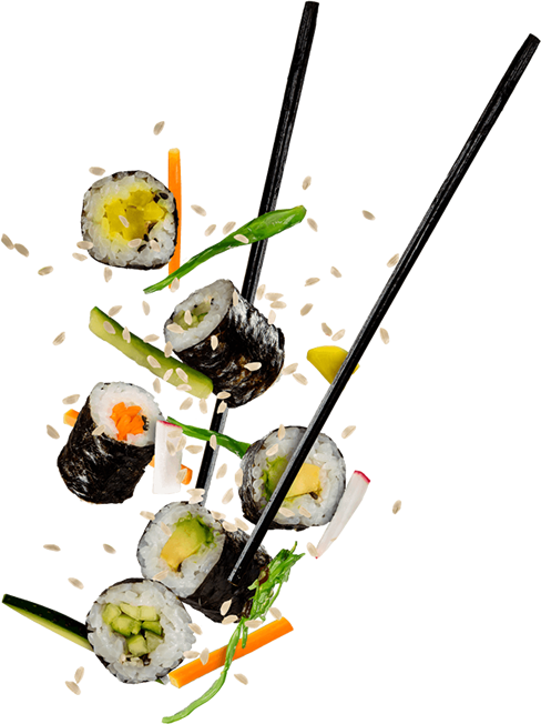 A Set Ot Chopsticks Grabbing A Suculent Sushi Roll - Sushi (488x652)