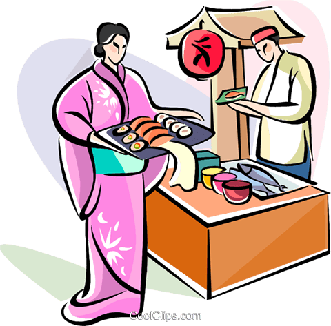 Geisha Ragazza Con Un Vassoio Di Sushi Immagini Grafiche - Japanese Cuisine Clip Art (480x473)