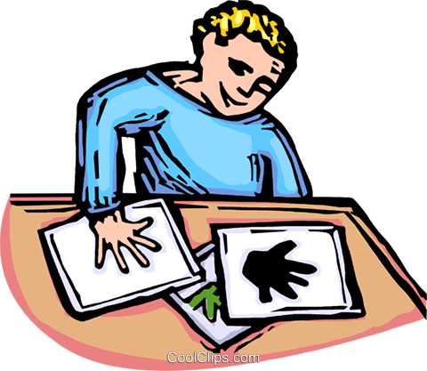 Boy Making Hand Prints Royalty Free Vector Clip Art - Print Clipart (480x417)