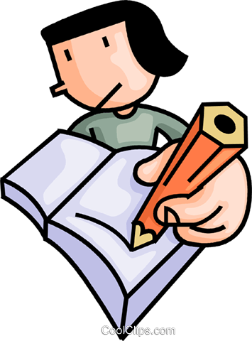 Girl Writing In Her Notebook Royalty Free Vector Clip - Write In Notebook Clipart (355x480)