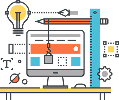 Vector Drawing Of A Computer With Design Elements - App Development Vector Png (400x336)