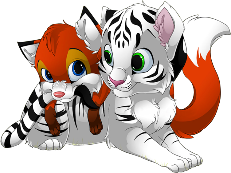 Leopard Clipart Fox - Fox Kiss Tiger (800x643)