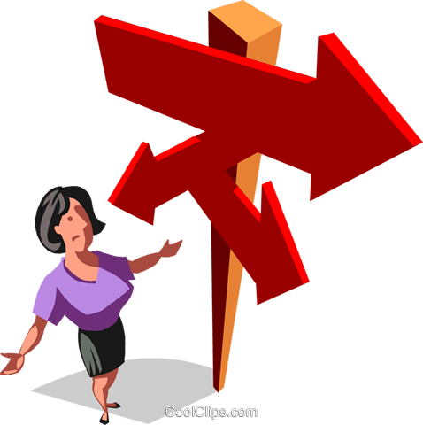 Businesswoman At A Road Sign Royalty Free Vector Clip - Bank (478x480)