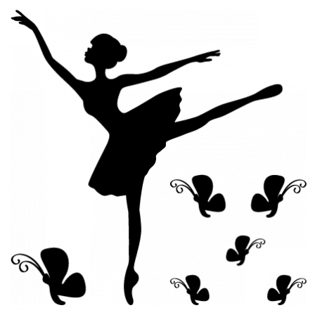 Stickers Danseuse Et Papillons - Dessin Danseuse Noir Et Blanc (448x448)