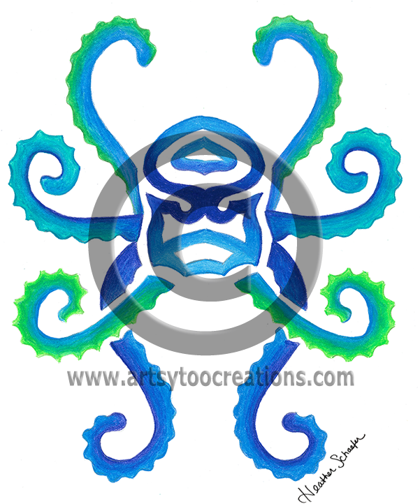 Tribal Octopus Hand-drawn Original Colored Pencil Artwork - Drawing (600x734)