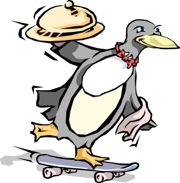 Vector Illustration Of Penguin Waiter Butler With Serving - Cartoon (691x700)