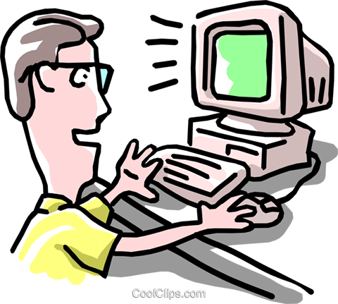 Man Working At Computer Royalty Free Vector Clip Art - Library Books (480x431)