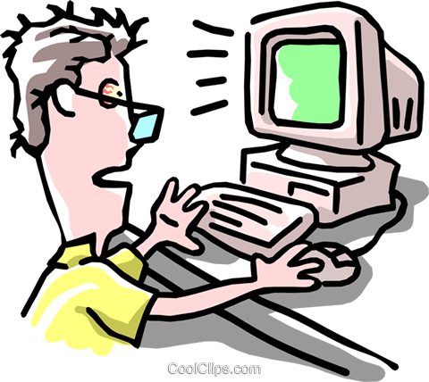 Man Working At Computer Royalty Free Vector Clip Art - Library Books (480x428)