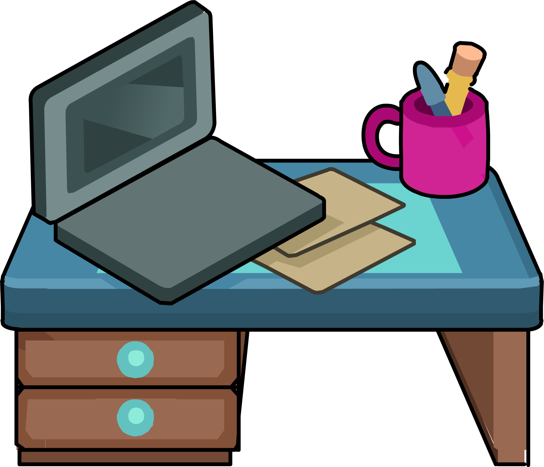 Image Transparent Download Desk Clipart Club Penguin - Club Penguin Desk (1843x1584)